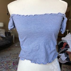 Brandy Melville off the shoulder scrunch blue top